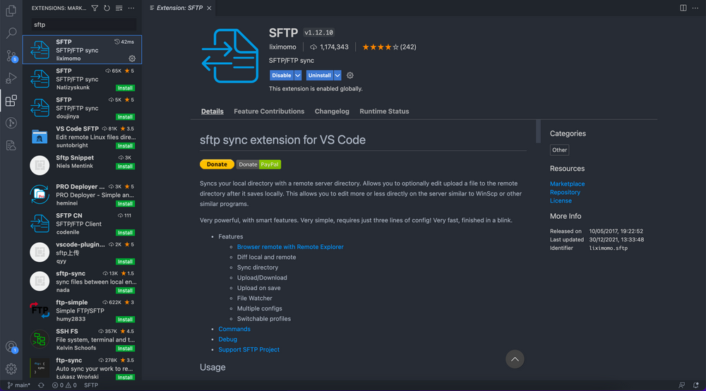 Visual studio code sftp настройка